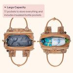 BabbleRoo Leather Diaper Bag Backpack - Baby Essentials Travel Baby Bag, Multi function, Waterproof, with Changing Pad, Stroller Straps & Pacifier Case – Unisex, Light Brown