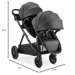 Joovy Qool Double Bundle Double Stroller with Reconfigurable Seats, Magnetic Safety Harness with Padding, UPF 50 Sun Canopy, and Large Storage Basket, Jet
