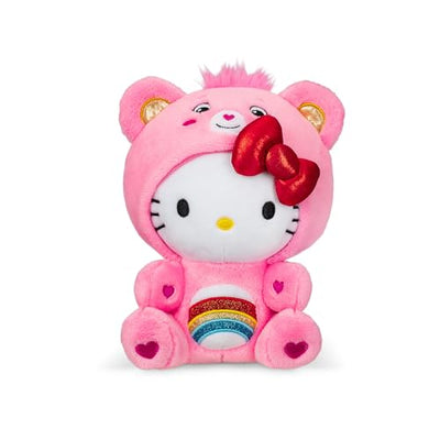 Pink plush toy with a red bow on a white background