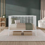 Dream On Me Synergy 5-in-1 Convertible Full-Size Baby Crib with Toddler, Day & Full Bed Conversion in White, GreenGuard Gold & BSA, 3 Mattress Heights, Sustainable Pinewood
