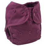 Purple cloth diaper with button closures on a white background