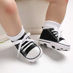 KKIIDDSS Unisex Baby Girls Boys Canvas High-top Shoes, Newborn Infant Anti-Slip Soft Sole Frist Walking Sneakers New (A01/Black,6-12 Months)