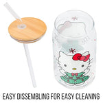 Silver Buffalo Sanrio Hello Kitty in Christmas Tree Holiday Dress Glass Jar Tumbler with Bamboo Lid and Glass Straw, 16 Ounces