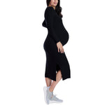 Motherhood Maternity Women's Long Sleeve Rib Knit Column Midi Pregnancy Bodycon Dress, Black, Large