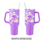 Silver Buffalo Sanrio Hello Kitty and Friends Cinnamoroll, Kuromi, Chococat, Badtz-Maru, Keroppi, My Melody, Pompompurin Stainless Steel Tumbler with Handle and Straw, Fits in Cup Holder, 40 Ounces