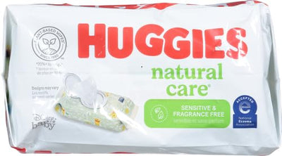 Sensitive Baby Wipes, Huggies Natural Care Baby Diaper Wipes, Unscented, Hypoallergenic, 99% Purified Water, 3 Flip-Top Packs (168 Wipes Total)