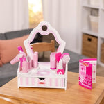 Melissa & Doug Wooden Beauty Salon Play Set, 18-Piece Vanity with Pretend Play Toys, Makeup, Mirror, Accessories & More, Preschool Toys for Girls & Boys Ages 3+ - FSC Certified