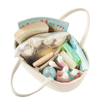 Kodomoore Diaper Caddy Organizer, Baby Storage Basket, Nursery Bin and Car Organizer for Diapers, Gift Basket for Baby Shower List or Newborn Essentials, Boys and Girls - Off White