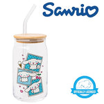Silver Buffalo Sanrio Hello Kitty and Friends Cinnamoroll Polaroids Glass Jar Tumbler with Bamboo Lid and Glass Straw, 16 Ounces