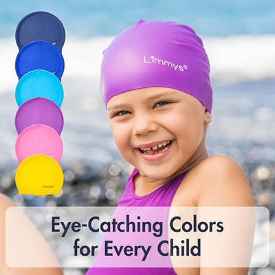 Limmys Kids Swim Cap – 100% Silicone Swim Cap for Boys and Girls – Soft, Stretchy & Comfortable Swimming Cap – Designed for Comfort & Durability