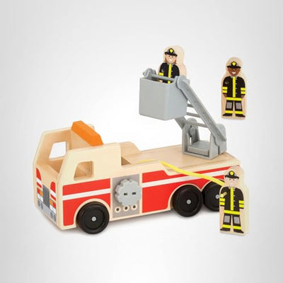 Melissa & Doug Wooden Fire Truck with 3 Firefighter Play Figures
