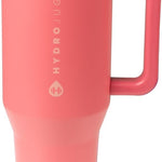 HydroJug Traveler - 40 oz Water Bottle with Handle & Flip Straw - Fits in Cup Holder, Leak Resistant Tumbler-Reusable Insulated Stainless Steel & Rubber Base - Gifts for Women & Men, Pink Sand