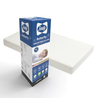 Sealy Baby Butterfly Knit Breathable Crib Mattress, GREENGUARD GOLD Certified, Made in USA, Premium Foam, Washable Easy to Clean Cover, Toddler Bed Fit, Safety & Quality Tested, 52x28"