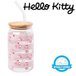 Silver Buffalo Sanrio Hello Kitty Strawberry Milk Pink Glass Jar Tumbler with Bamboo Lid and Glass Straw, 16 Ounces