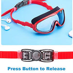 KAILIMENG 2 Pack Kids Swim Goggles, Clear Wide View No-Leak Anti-Fog UV Protection Swimming Glasses with Nose Clip Earplugs for Toddlers Youth Child 3-15 Years Old (Red Blue & Green, 2 Pack)