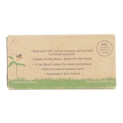 Honeysticks 100% Pure Beeswax Crayons (12 Pack) - Non-Toxic Crayons, Safe for Babies and Toddlers, For 1 Year Plus, Handmade in New Zealand with Natural Beeswax and Food-Grade Colors, Eco-Friendly.