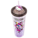 Silver Buffalo Sanrio Hello Kitty Jungle Leopard Print Heart and Bow Pattern Plastic Cold Cup with Lid and Straw Topper, 24 Ounces