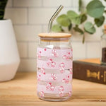 Silver Buffalo Sanrio Hello Kitty Strawberry Milk Pink Glass Jar Tumbler with Bamboo Lid and Glass Straw, 16 Ounces