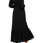 Motherhood Maternity Women's V-Neck Long Puff Sleeve Ruffle Midi Pregnancy Dress, Black, Small