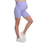 Motherhood Maternity Women's Over The Belly Ribbed Biker Pregnancy Workout Shorts, Sweet Lavender, Small