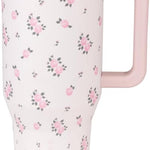 HydroJug Traveler - 40 oz Water Bottle with Handle & Flip Straw - Fits in Cup Holder, Leak Resistant Tumbler-Reusable Insulated Stainless Steel & Rubber Base - Gifts for Women & Men, Pink Sand