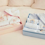 Little Me Baby Layette Gift Set - Footie and Cap, Onesie, 3-Piece Bib And Burp Set, Swaddling Blanket, Baby Shower Gifts - Pink Bear, 6 Months