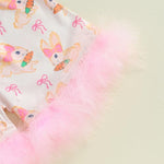 Toddler Girl Easter Pajamas Bunny&Bow Feather Trim Short Sleeve Shirt + Shorts 2 Piece Pajama Set Baby Sleepwear (Fuzzy Rabbit Pink, 2-3 Years)
