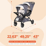 Baby Trend Sit N' Stand Tandem Double Stroller 2.0 DLX with 5 Point Safety Harness, Shaded Canopy, 2 Cup Holders, and Ample Storage Space, Magnolia