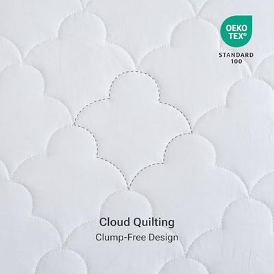 Sleep Philosophy Queen Mattress Pad, Cotton Mattress Protector Classic Cloud Quilted Bed Cover, All Natural Breathable Mattress Topper Fitted Pocket Fits Up to 16", Machine Washable, White