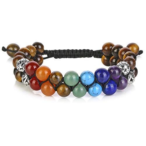 Top Plaza Bead Chakra Bracelet 7 Chakras Healing Crystals Bracelet Yoga Stone Beads Bracelets Meditation Relax Anxiety Bangle for Womens Mens