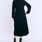 Motherhood Maternity Women’s Long Sleeve Button Front Midi Pregnancy Dress, Black, Medium