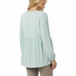 Motherhood Maternity Women’s Long Sleeve Empire Waist Keyhole Woven Pregnancy Blouse, Whispering Blue, Large