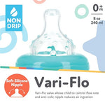 Nuby Wide Neck Non-Drip Bottle - Baby Bottles with Anti-Colic Vari-Flo Valve - (3-Pack) 8 Oz - 0+ Months - Aqua, Pink, Purple