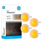 GE SleepLite LED Night Light, 4 Pack, Dusk-to-Dawn Sensor, Sleep Light, Dim Light, Warm Amber, Compact, Ideal for Bedroom, Nursery, Bathroom, Hallway,45041, 4 Count