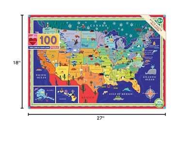 eeBoo 100 Piece Puzzle for Kids - This Land is Your Land Children's Puzzle USA Themed, Large Pieces for Small Hands to Develop Motor Skills