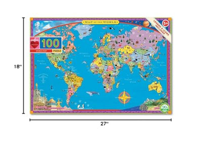 eeBoo 100 Piece Puzzle for Kids - World Map Children's Puzzle Geography Themed, Large Pieces for Small Hands to Develop Motor Skills