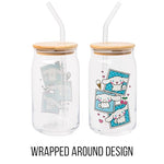 Silver Buffalo Sanrio Hello Kitty and Friends Cinnamoroll Polaroids Glass Jar Tumbler with Bamboo Lid and Glass Straw, 16 Ounces