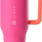 HydroJug Traveler - 40 oz Water Bottle with Handle & Flip Straw - Fits in Cup Holder, Leak Resistant Tumbler-Reusable Insulated Stainless Steel & Rubber Base - Gifts for Women & Men, Pink Sand