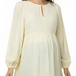 Motherhood Maternity Women’s Long Sleeve Empire Waist Keyhole Woven Pregnancy Blouse, Soft Yellow, Large