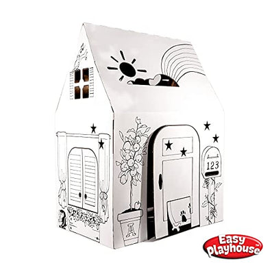 Easy Playhouse Clubhouse - Kids Art and Craft for Indoor and Outdoor Fun, Color, Draw, Doodle on this Blank Canvas – Decorate and Personalize a Cardboard Fort, 34" X 27" X 48" - Made in USA, Age 3+