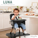 Dream On Me Luna 4-in-1 Convertible High Chair – Transforms into a Booster & Toddler Seat, Then into a Toddler Chair & Table, 5-Point Safety Harness, Adjustable Tray, Anti-Skid Padded Feet – Black
