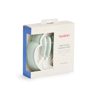 BabyBjörn Baby Plate, Spoon and Fork, 2 Sets, Powder Green