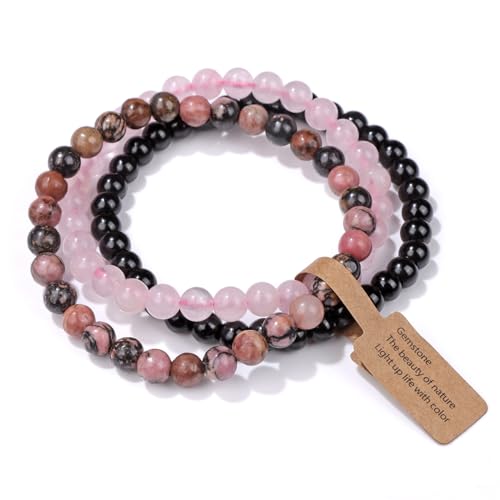 3 PCS Healing Crystal Bracelets for Women 8mm Natural Stone Beaded Stretch Bracelet Amethyst Jewelry Gifts