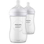 Two Philips Avent baby bottles on a white background