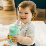 Dr. Brown's Milestones Cheers 360 Spoutless Transition Cup, Travel Friendly and Leak Free Sippy for Babies and Toddlers, Blue/Green Animals, BPA-Free, 10 oz/300 mL, 9m+, 2-Pack