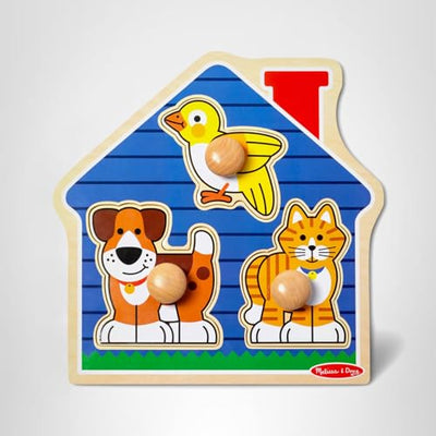 Melissa & Doug Pets Jumbo Peg Wooden Puzzle; Animal Puzzles, Peg Puzzles for Toddlers Ages 1+