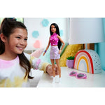 Barbie Fashionistas Doll #215 with Black Straight Hair, Pink Star-Print Top & Iridescent Skirt, 65th Anniversary Collectible Toy