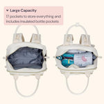 BabbleRoo Leather Diaper Bag Backpack - Baby Essentials Travel Baby Bag, Multi function, Waterproof, with Changing Pad, Stroller Straps & Pacifier Case – Unisex, Eggshell White