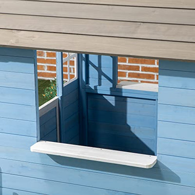 Outsunny Playhouse for Kids Outdoor, Country Style Wooden Playhouse with Flower Pot Holders, Working Door, Windows, Service Stations for 3-7 Years, Blue