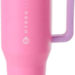 HydroJug Traveler - 40 oz Water Bottle with Handle & Flip Straw - Fits in Cup Holder, Leak Resistant Tumbler-Reusable Insulated Stainless Steel & Rubber Base - Gifts for Women & Men, Pink Sand